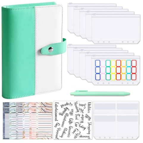 Liemuao Budget Planner A6 Budget Binder,Bugetplaner Budget Binder sparbuch, Finanzplaner Haushaltsbuch, Budgetplaner Geldumschläge,Geld Organizer mit Budgetbogen,Etiketten (Grün)