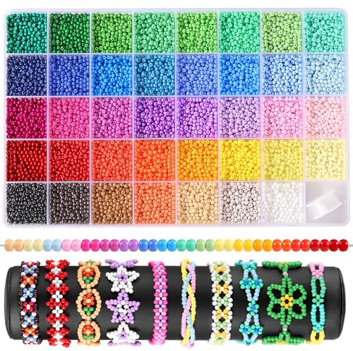 Funtopia Einheitliche 3mm Perlen für Armbänder, 39 Farben 8200 Stück Perlen Zum Auffädeln, PerlenSet Kinder Mädchen Friendship Bracelet Kit für Bastelset