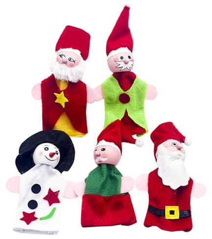 5 Pièces Marionettes à Doigts de Noël Ensemble de Figurines Marionnette Père Noël Bonhomme de Neige Marionnette Jouet Accessoires pour Anniversaire Enfants Party Faveur Cadeau Fête de Noël