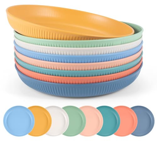 Esilihom Reusable Plastic Plates Set of 8, Unbreakable Dinner Plates 22.5cm, Lightweight for Picnic, Camping, Party, Home, Microwave and Dishwasher Safe