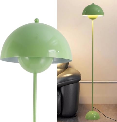 Alpinaluz Lampada da Terra in Metallo con Paralume Bombato – Design Retro Nordico – Luce Indiretta Verso il Basso – E27 – Interruttore a Pedale – Per Salotto e Interni (Verde)