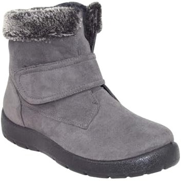 Chums Ladies Wide Fit Touch Fasten Mock Suede Boot EE Fit Thermal Lined with Cosy Fur Trim Easy Touch Fastening Grey 5