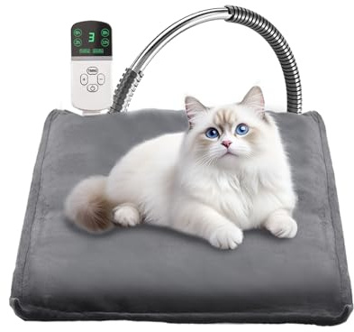 45 x 45CM Pet Heating Pad , 35℃-50℃ Adjustable Temperature Kitten Dog Heat Pad with Timer, Waterproof Pet Blanket with 1.8m/5.9ft Chew Resistant Cord, Heat Resistant Mat with Auto Shut Off (Grey)