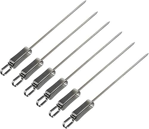 Codulu Grillspieße aus Edelstahl, wiederverwendbar, mit Metall-Schiebegriff zum Grillen und Grillen von Fleisch, Obst, Gemüse, 6 Stück
