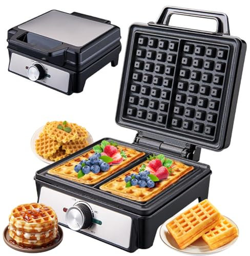 Macchina per Waffle elettrica da 1600 W, Doppie Piastre per Waffle con Controllo della Temperatura Regolabile, Macchina per Waffle Antiaderente e Anti-traboccamento per Cucinare Formaggio grigliato