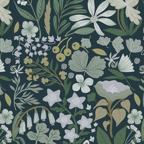 CiCiwind Papier Peint Auto-adhésif Fleuri Feuilles 44CMX3M Vert Lisser Vintage Autocollant Amovible PVC Vinyle Film Imperméable Meuble Decoratif Salon Salle de Bain Chambre Armoire