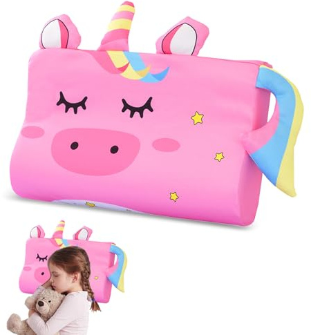 BOUFEIDA Oreiller Enfant, Oreiller Bébé pour Enfant à Mémoire de Forme, 46 x 26 x 7/5 cm, Respirant et Doux, Ergonomique pour Tout-Petit avec Taie d'oreiller Oreillers, Motif Licorne