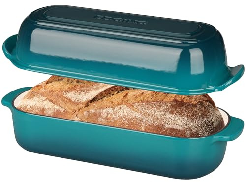EDGING CASTING Enameled Cast Iron Loaf Pan with Lid, Dutch Oven for Homemade Bread Baking, 12.5x5.5 inch, 5Qt, Darkcyan