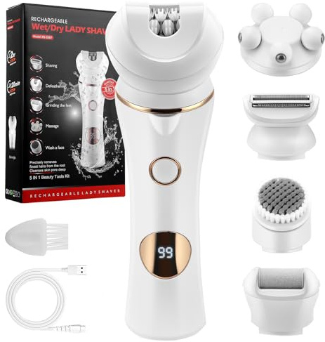 Epilatore 6 in 1 da donna, senza fili, con luce a LED, bagnato e asciutto, IPX7, impermeabile, 90 minuti, durata della batteria, oro rosa