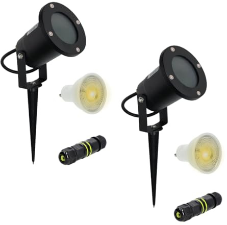 Masterled [Garantie européenne Projecteur LED Extérieur IP65 pour Jardin, Allée, Terrasse – Ampoule GU10 Chaude Incluse, Connecteur de Sécurité IP68, Étanche, Classe Énergétique A++ (2)