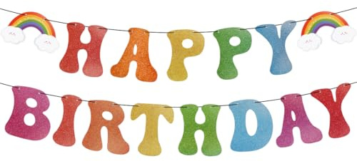 Happy Birthday Girlande, Regenbogen Happy Birthday Banner, Geburtstag Girlande, Kinder Geburtstag Deko für Jungen Mädchen Party Dekoration