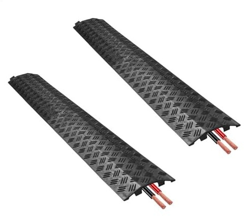 Protector De Cable para Suelo, 2 Piezas 100x130x2cm Canaleta Pasacables De Suelo Rampa De Protección De Cable para Hogar, Interior, Exterior, Oficina, Almacén, Escuela
