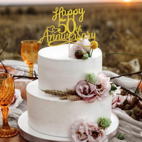 Adorno para tarta de 50.º aniversario | Decoraciones para bodas de oro | Adornos para tartas de 50.º aniversario