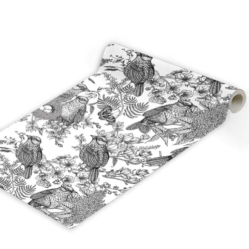 Papier Peint Autocollant Nid D'Oiseau En Fleur De Pêcher Noir Et Blanc 45 * 300Cm Adhesif Pour Meuble Vinyle Papier Peint Autocollant Imperméable Pour Armoires Murs Salon Chambre