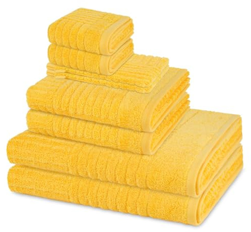 Ross Carre 8-teiliges Handtuch Set – 2 Wasch-, 2 Gäste-, 2 Dusch- & 2 Handtücher – Hochwertiger Walkfrottee 520 g/m², 100% Baumwolle- Flauschig, Saugstark für stilvolle Badakzente - Sonne