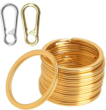 VOSSOT Juego de 42 anillas llaveros, 30 mm anillas para llaveros, llaveros pequeños dorados y plateados fabricados en aleación de zinc, anillos robustos e inoxidables para manualidades, diseño unisex