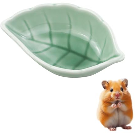 LuckyOpt Keramik Hamster Schüssel, Blattförmige TierfütterungSchüssel, Keramik Nahrungsmittel Schüssel geeignet für Hamster Meeresschweine und Vögel (Grün)
