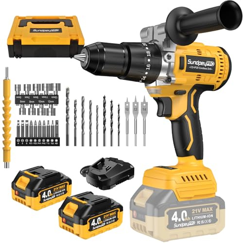 SundpeyPRO Destornillador inalámbrico sin escobillas de 21 V con función de perforación de impacto, taladro de batería de 120 Nm, atornillador de impacto con batería de 2 velocidades con 2 baterías de