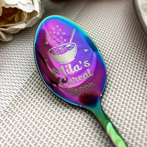 Personalisierter Müslilöffel mit Wunschgravur – Gravur auf Löffelkopf & Griff – Edelstahl – Farben wählbar – Geschenk für Familie