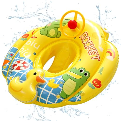 Anatra Anello di Nuoto Neonato, Giocattoli Galleggianti per bambini, Galleggiante Gonfiabile con Sedile e Volante, Anatra Giocattoli Galleggianti, Salvagente Gonfiabile per Bebè 6 Mesi a 36 Mesi-A