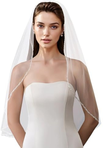LQTSLFM Brautschleier Kurz, Elegant Hochzeitsschleier, Schleier für Braut Bride To Be, Softtüll Damen Schleier Kostüm Party, Brautschleier mit Kamm für Hochzeit Heiratsantrag Junggesellenabschied