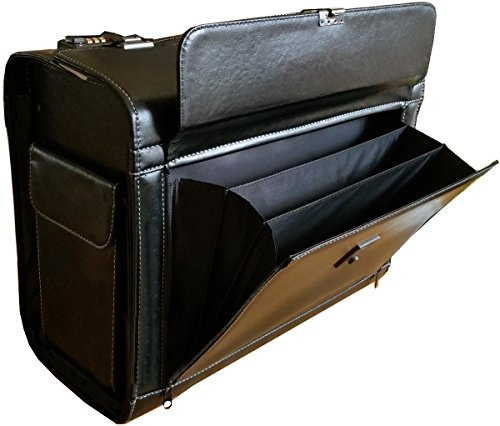 Essential Products Pro Large Faux Leather Pilot Case Expanding Lockable Concertina Pocket Briefcase Bag