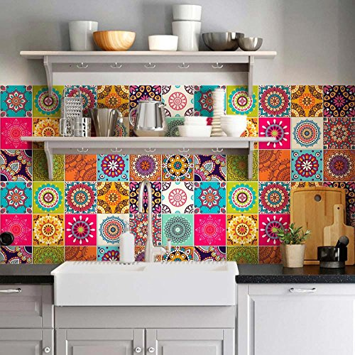RE-COVERTILES - Stickers Carrelage Cuisine et Bain Carreaux Adhésifs en PVC Imperméables Anti-rayures Autocollants Décoratifs Mur Peel and Stick - Modèle 32 Pcs 15x15 cm PS00178 Made in Italy