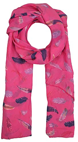 Zwillingsherz Seiden-Tuch Damen mit Feder Muster - Made in Italy - Eleganter Sommer-schal für Frauen - Hochwertiges Seidentuch/Seidenschal - Halstuch und Chiffon-Stola Dezent Stilvoll - Pink
