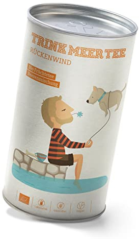 Trink Meer Tee RÜCKENWIND - Bio Früchtetee | Naturbelassener Biotee Beerenmischung | mit Sanddornbeeren, Aroniabeeren und Hibiskusblüten | loser Tee in hübscher Teedose | auch als Geschenk I 170g