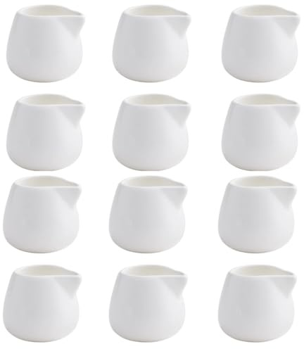 Chef-Hub White Ceramic Mini Milk Jug, Milk Creamer Pitcher Sauce, Syrup Server for Kitchen Home Decor Gift, 3oz, Pack of 12