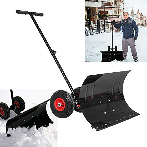 Froadp Pala quitanieves con ruedas, ángulo de pala ajustable, altura regulable, hoja de plástico de 74 cm de ancho