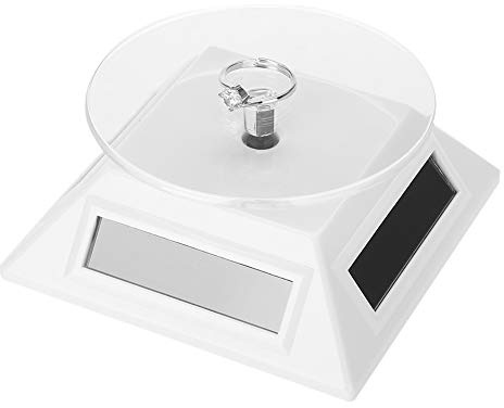 Plato giratorio solar, expositor para joyas, funciona con energía solar o batería (no incluida), disco giratorio de 360°, soporte para reloj, móvil, joyas, soporte para exhibición, color