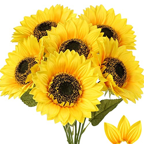 Briful Künstliche Sonnenblumen Kunstblumen Groß Dekorative Seidenblumen Kunstpflanzen Sunflowers für Hochzeit Party Tischdeko Dekoration (7 Zoll Blüte)