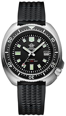 ADDIESDIVE Automatic Dive Watch for Men with Waffle Soft Rubber Diving Band Black Dial Waterproof 200 M