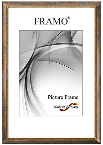 FRAMO Barock Bilderrahmen 29,7 x 42 cm (DIN A3) aus Massivholz | Blau Gold | Farbe/Größe wählbar | Retro Vintage Antik Rahmen N°063