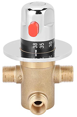 Focket Thermostatisches Mischventil, G1/2 Zoll Temperaturregelventil aus Messing Galvanik Duschregelventil, Pro Badezimmer Dusche Küche Wasserhahn