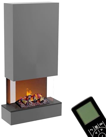 GLOW FIRE Cheminée Murale à Vapeur d'eau HÖLDERLIN Hoch - Cheminée électrique avec Flammes 3D LED réalistes, Effet crépitant, télécommande, 80x158x40 cm, Opti-Myst 500, Gris