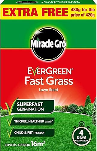 Miracle GRO Evergreen Fast Grass Lawn Seed 480g with a Thank You Sticker - Fsst Grass Lawn Seed - Fast Germination