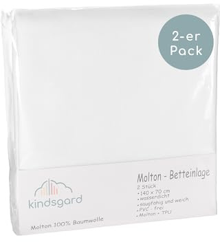 Kindsgard wasserdichte Betteinlage - 2er Pack - 70x140cm - 100% Baumwolle - Matratzenschutz mit TPU Beschichtung - urinundurchlässig - saugstark & atmungsaktiv - waschmaschinenfest