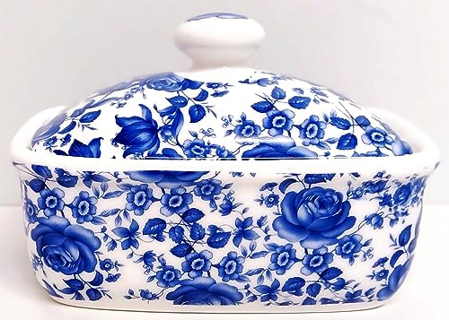 Delft - Mantequera (porcelana), diseño floral, color azul