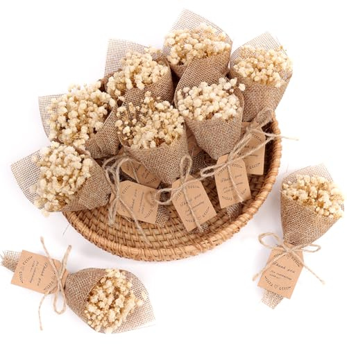20-Piece set Mini Magnet Dried Flowers Bouquet for Rustic Wedding Favors ,Baby Shower Party Favors for Guests,Bridal Shower Party Gifts,Baptism Favors ,Thank You Favor. (White)
