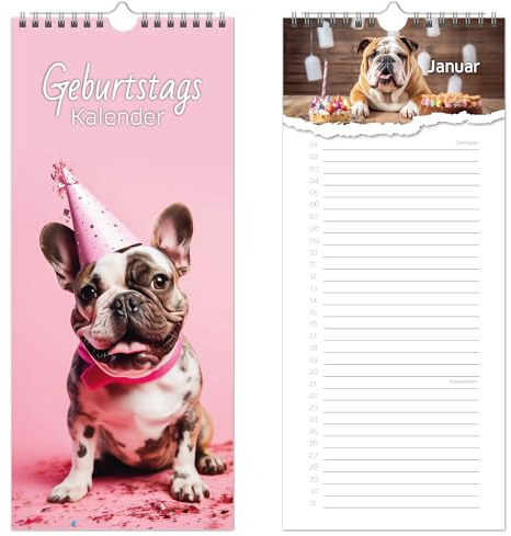 Primus Print Geburtstagskalender - jahresunabhängig immerwährend Geburtstagsplaner Geburtstagsübersicht 30 x 13 cm - verschiedene Motive (Hunde)