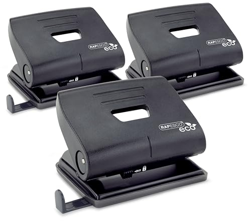Rapesco 1757 Business Pack: ECO 2-Hole Punch, 22 Sheet Capacity, Black, Pack of 3