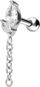 PIERCINGLINE Ohrpiercing aus Chirurgenstahl mit Knospe + Kette Piercing als Ohr-Stecker, Helix oder Tragus in 4 stylischen Farben