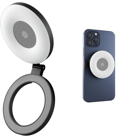 TELESIN° Handy Magnetisches Selfie-Fülllicht, Magsafe kompatibel 3 Beleuchtungsmodi Magnetisches Fülllicht, 180° Flip Wiederaufladbares Selfie Ringlicht für iPhone 15 14 13 Pro 12 Max Android Phones