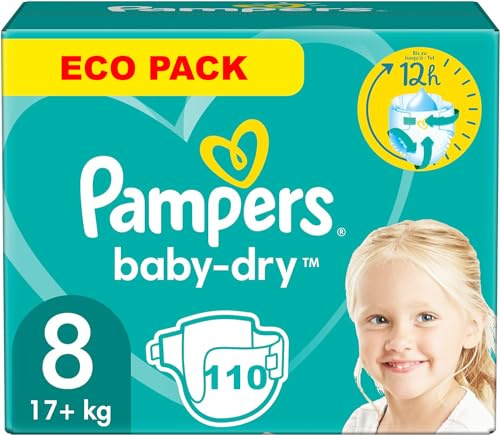 PAMPERS BABY DRY TAILLE 8 110 COUCHES + 17 KG