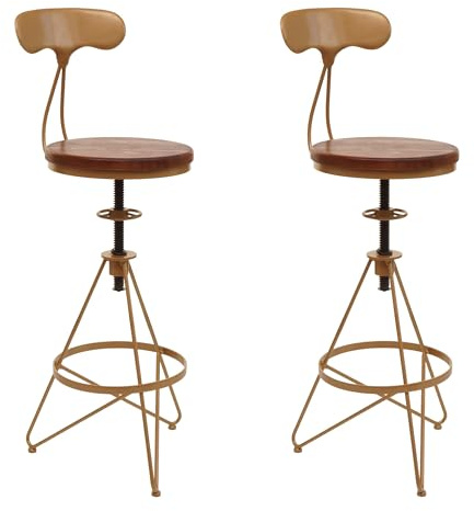 Mendler 2er-Set Barhocker HWC-N18, Barstuhl, höhenverstellbar drehbar Fußablage, Industrial Metall Holz - braun, Gestell Gold