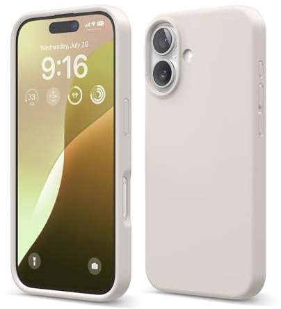 elago Silikon Hülle für iPhone 16 | Premium Silikon Handyhülle, Ganzkörper Schutzhülle [4 Lagige Stoßfeste Struktur], Mikrofaserfutter (Taupe)