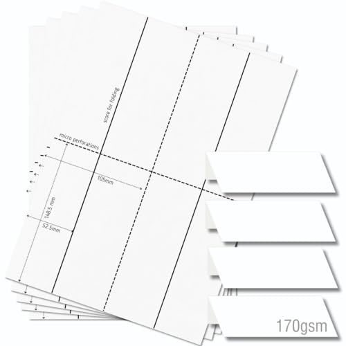 OfficeGear mittlere Klappkarten, 4-fach [55 Blatt – 220 Stück] – 52 × 148,5 mm – Bedruckbare Tischaufsteller aus 170 g/m² Karton – für Hochzeiten, Hotels, Konferenzen, Events – inkl. Designvorlage