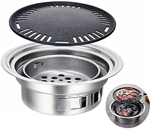 CTCOIJRN Parrillas de carbón Parrilla de barbacoa de carbón de acero inoxidable Parrillas de barbacoa redondas antiadherentes Parrilla de carbón portátil for barbacoa de camping al aire libre, 35 cm S